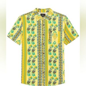 Junk Food Felix Short Sleeve Button Down Shirt 100% Viscose Yellow Size Large​